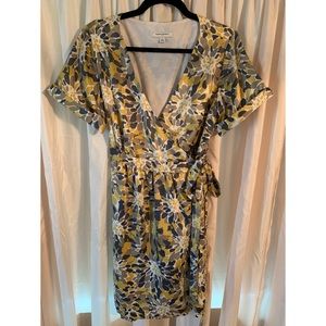 Banana Republic Yellow Gray and Blue Wrap Dress